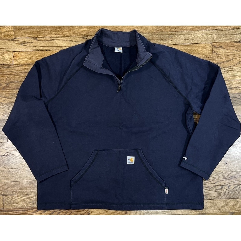 Carhartt Sweatshirt Men's 2XL Navy Blue FR Force Marquette Mock Neck Quarter Zip